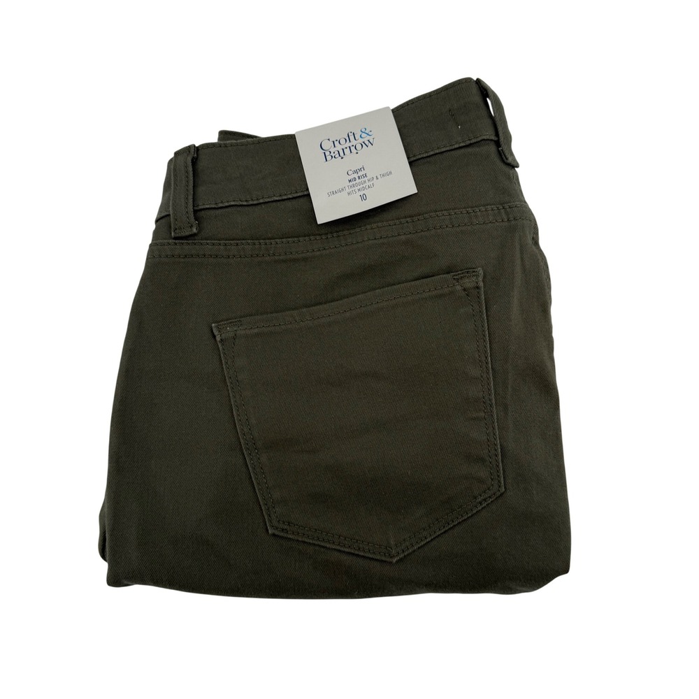 Croft‎ & Barrow Womens Army Green Capri Pants Tummy Control Stretch Size 10 New